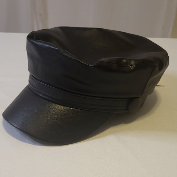 Women's Leather Army Black Casual Cap - Picture 4 of 4